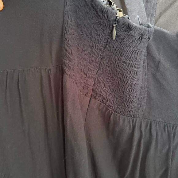 Madewell Jumpsuit Navy Smocked Square Neck Zip Sleeveless Straight Leg Sz 12 - Picture 6 of 7